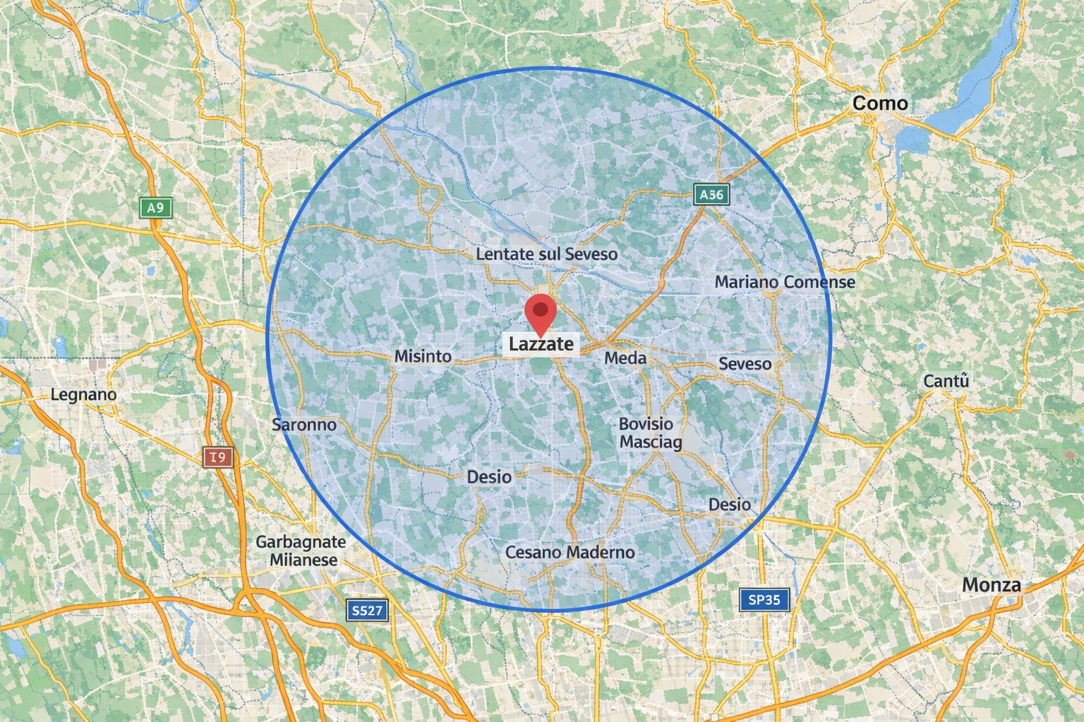 Area operativa entro 20 km da Lazzate